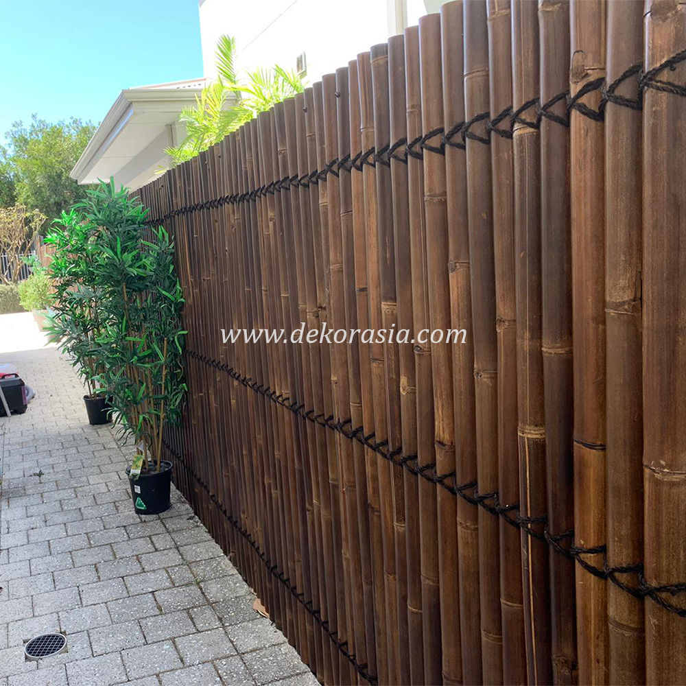 Half cut Black bamboo fence 2 back slats black coco rope
